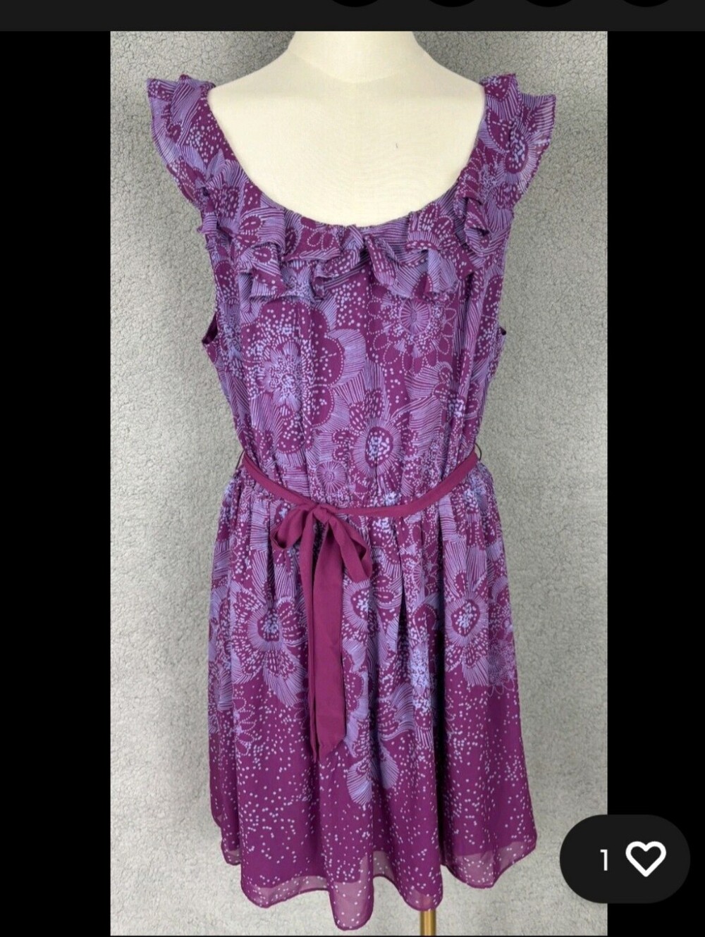 Flowy Purple Foral Ruffle Chiffon Belted Sleeveless cottagecore dress Size XL